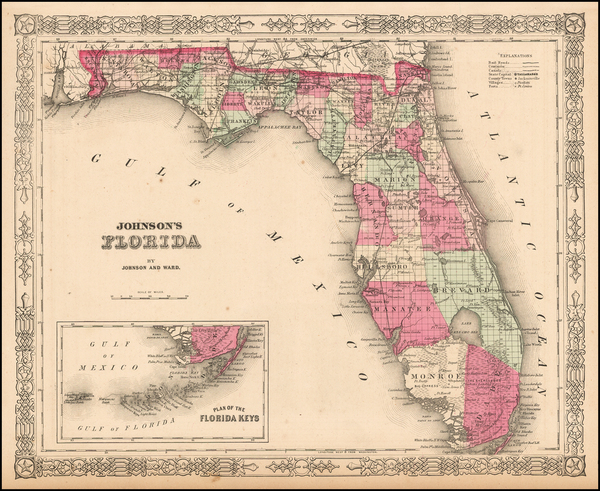 95-Florida Map By Benjamin P Ward  &  Alvin Jewett Johnson