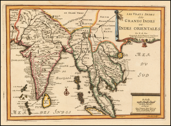 92-India, Southeast Asia, Malaysia and Thailand, Cambodia, Vietnam Map By Nicolas de Fer