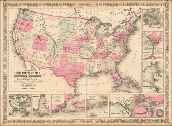 93-United States Map By Benjamin P Ward  &  Alvin Jewett Johnson