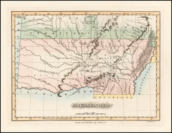 54-South, Arkansas, Plains and Oklahoma & Indian Territory Map By Fielding Lucas Jr.