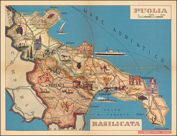 29-Southern Italy and Pictorial Maps Map By La Scuola Editrice