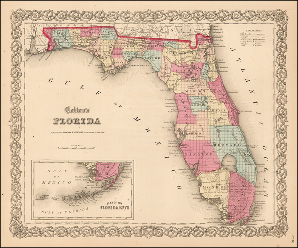 56-Florida and Southeast Map By Joseph Hutchins Colton