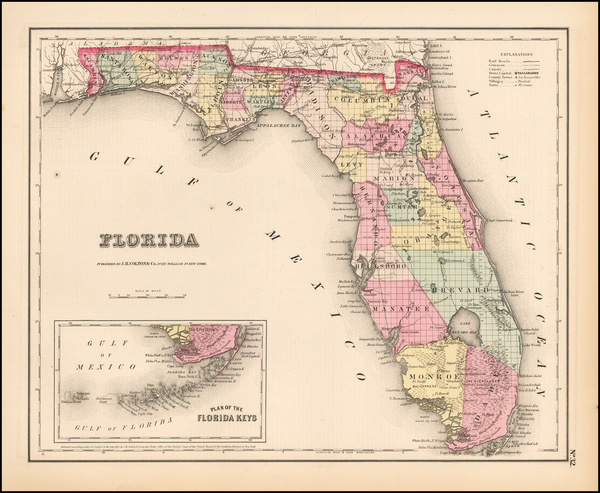 59-Florida Map By Joseph Hutchins Colton