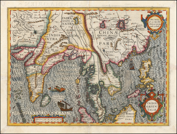 14-India, Southeast Asia, Philippines, Indonesia and Malaysia Map By Jodocus Hondius