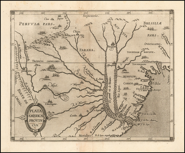 60-South America and Uruguay Map By Cornelis van Wytfliet