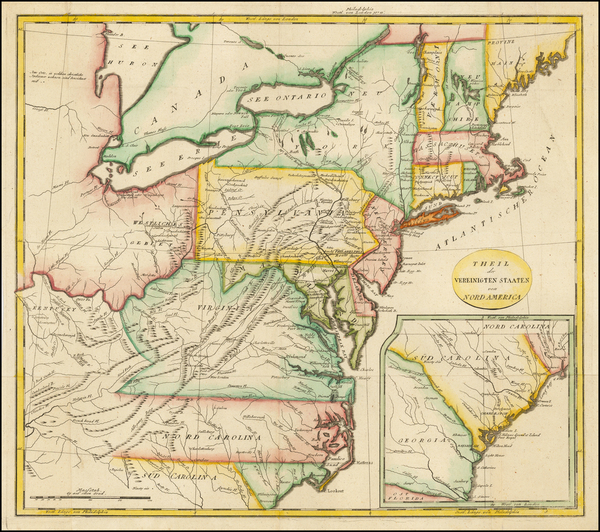 93-United States, New England, Mid-Atlantic and Southeast Map By John Stockdale  &  Isaac Weld