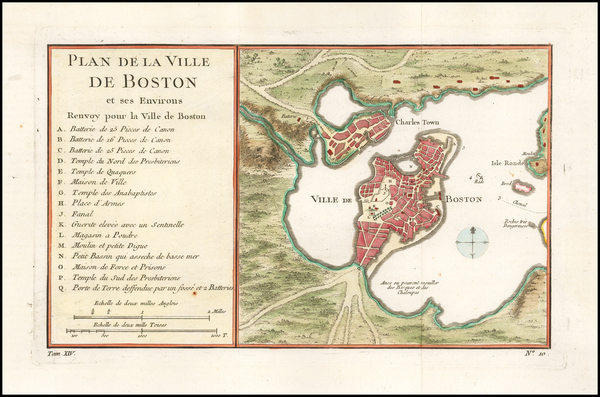 76-Boston Map By Jacques Nicolas Bellin