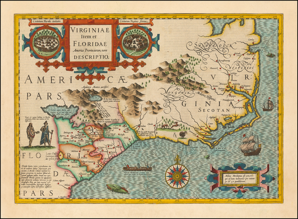 39-Mid-Atlantic and Southeast Map By Jodocus Hondius