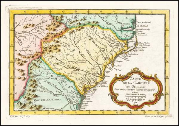 32-Southeast, Georgia, North Carolina and South Carolina Map By Jacques Nicolas Bellin