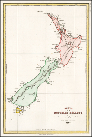 93-New Zealand Map By Jules Sebastian Cesar Dumont-D'Urville