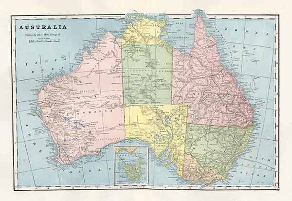 73-Australia & Oceania and Australia Map By George F. Cram