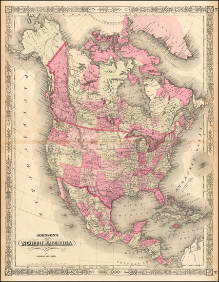 56-North America Map By Benjamin P Ward  &  Alvin Jewett Johnson