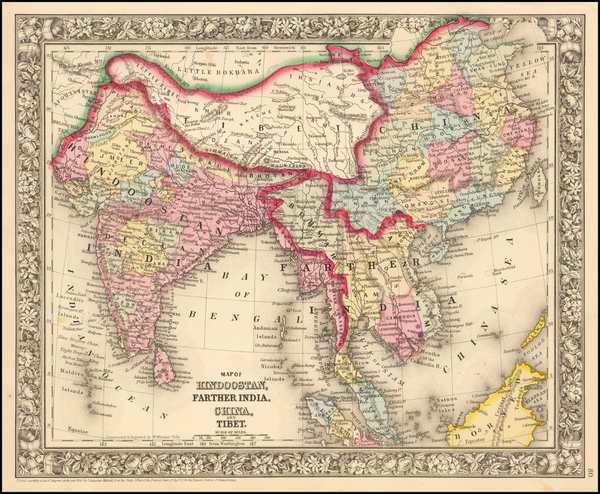 21-China, India, Southeast Asia and Central Asia & Caucasus Map By Samuel Augustus Mitchell Jr