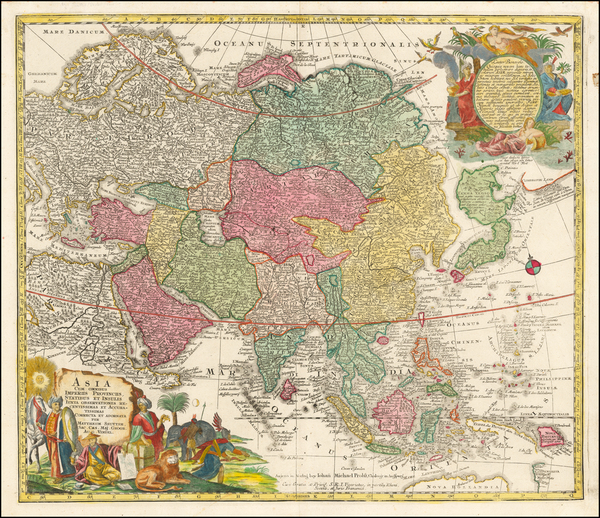 100-Asia and Asia Map By Matthaus Seutter / Johann Michael Probst