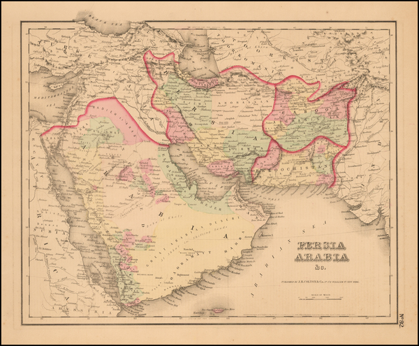 24-Middle East, Arabian Peninsula and Persia & Iraq Map By Joseph Hutchins Colton