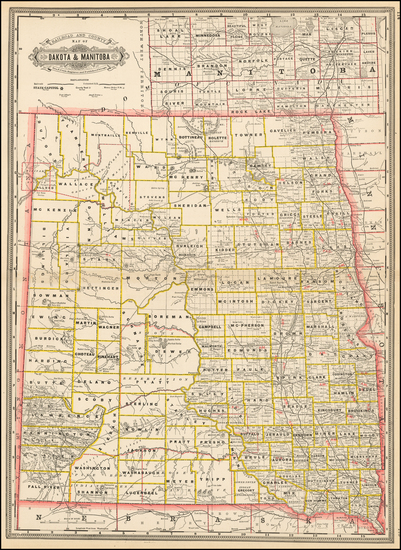 86-North Dakota and Canada Map By George F. Cram