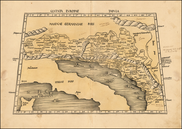 68-Austria, Hungary, Balkans and Italy Map By Martin Waldseemüller