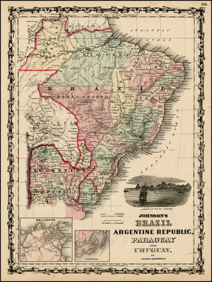 56-South America Map By Benjamin P Ward  &  Alvin Jewett Johnson