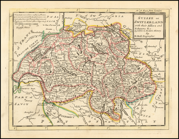 76-Switzerland Map By Herman Moll