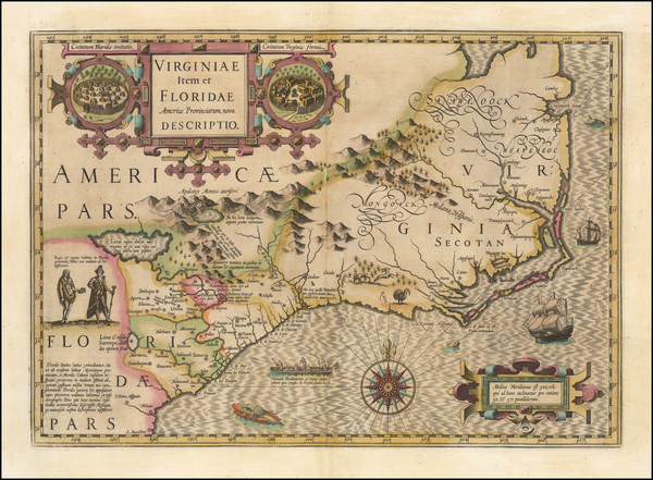 11-Southeast, Virginia, Georgia, North Carolina and South Carolina Map By Jodocus Hondius