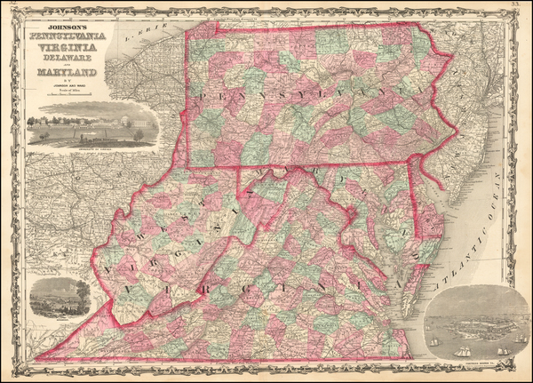 53-Mid-Atlantic, Southeast and Virginia Map By Alvin Jewett Johnson  &  Ross C. Browning