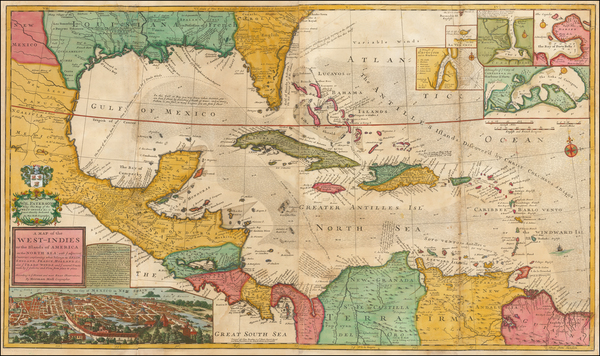 39-South, Southeast, Texas, Caribbean and Central America Map By Hermann Moll