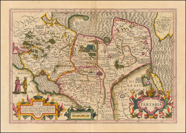 90-Alaska, China, Korea, Central Asia & Caucasus and Russia in Asia Map By Jodocus Hondius