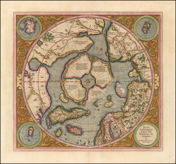 74-Northern Hemisphere, Polar Maps and Alaska Map By Gerard Mercator