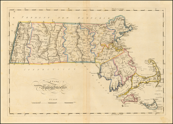 93-Massachusetts Map By Mathew Carey