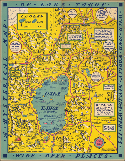 26-Nevada, Pictorial Maps, California and Other California Cities Map By Lindgren Brothers