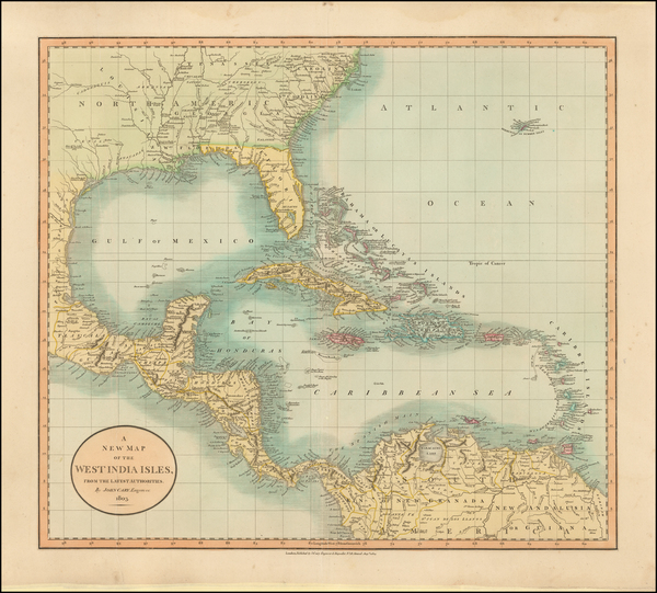 47-Florida, South, Southeast and Caribbean Map By John Cary