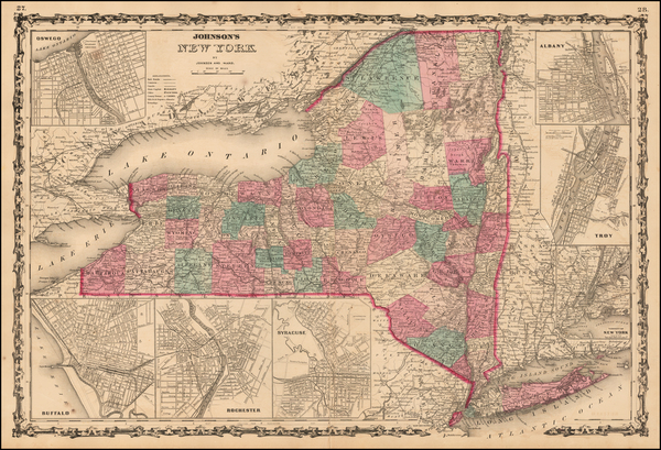 65-New York State Map By Alvin Jewett Johnson  &  Benjamin P Ward