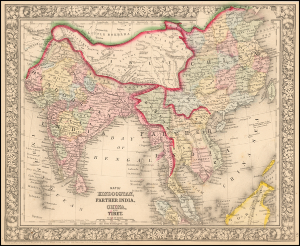 76-China, India, Southeast Asia and Central Asia & Caucasus Map By Samuel Augustus Mitchell Jr