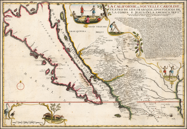 58-Southwest, Baja California, California and California as an Island Map By Nicolas de Fer