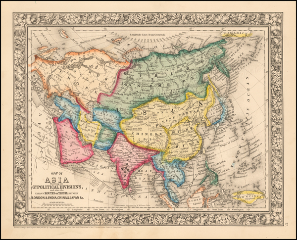 61-Asia and Asia Map By Samuel Augustus Mitchell Jr.