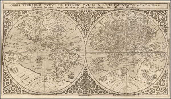 32-World and World Map By Petrus Plancius / Baptista Van Deutecum 