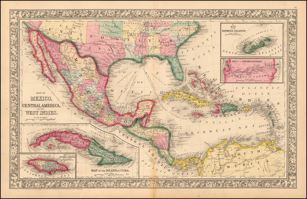 52-Southwest, Mexico and Caribbean Map By Samuel Augustus Mitchell Jr.