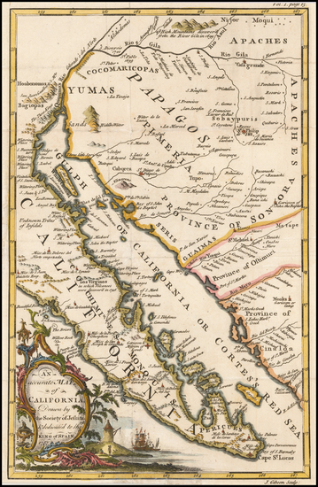 63-Southwest, Mexico, Baja California and California Map By John Gibson