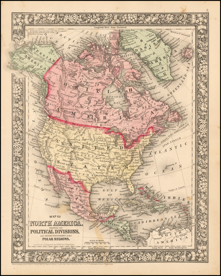 93-North America Map By Samuel Augustus Mitchell Jr.