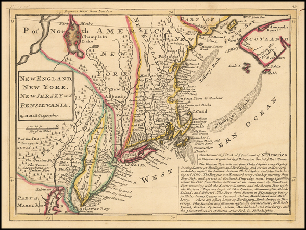 54-New England and Mid-Atlantic Map By Herman Moll