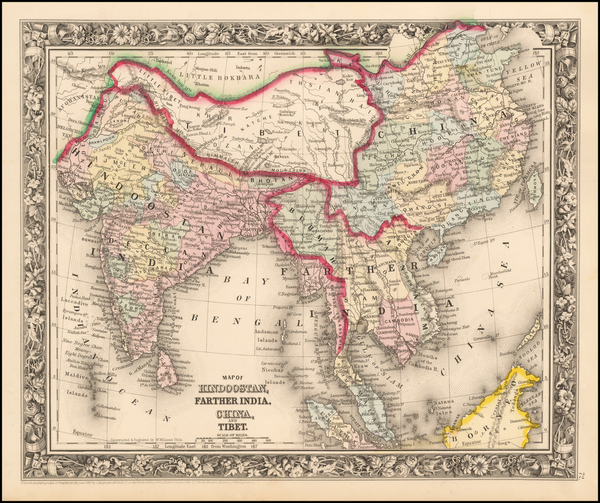 84-China, India, Southeast Asia and Central Asia & Caucasus Map By Samuel Augustus Mitchell Jr