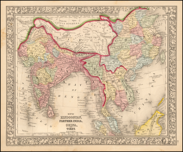 29-China, India, Southeast Asia and Central Asia & Caucasus Map By Samuel Augustus Mitchell Jr