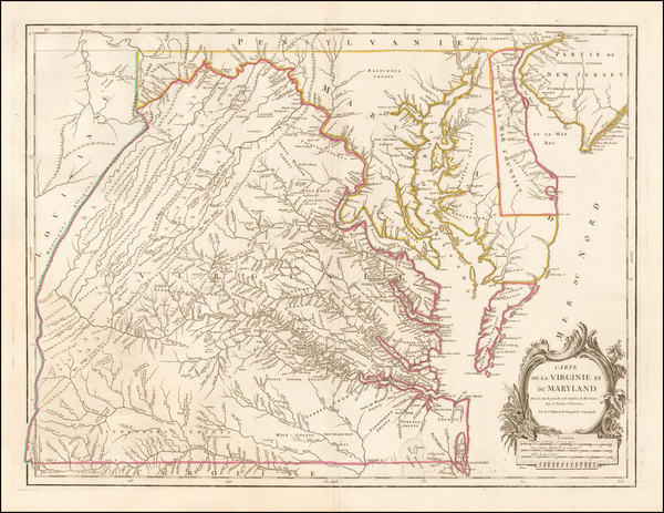 56-Mid-Atlantic, Maryland, West Virginia, Southeast and Virginia Map By Gilles Robert de Vaugondy