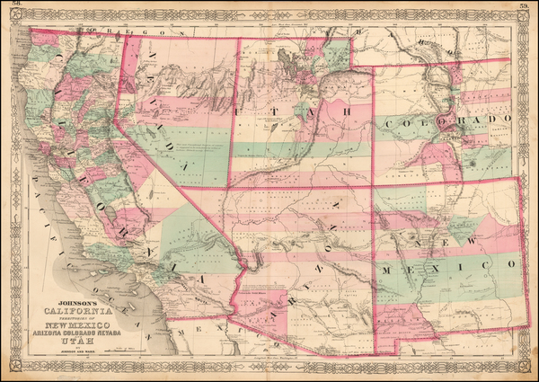 19-Southwest, Rocky Mountains and California Map By Benjamin P Ward  &  Alvin Jewett Johnson