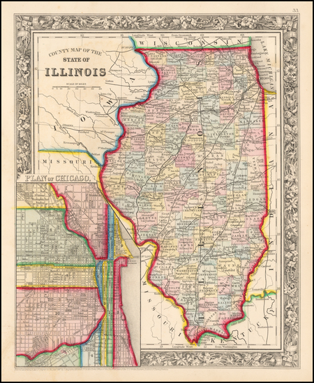 8-Illinois Map By Samuel Augustus Mitchell Jr.