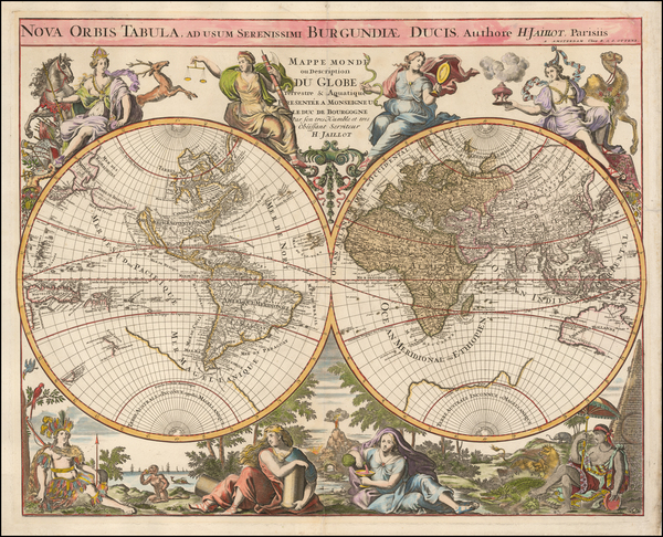 18-World and California as an Island Map By Reiner & Joshua Ottens / Alexis-Hubert Jaillot