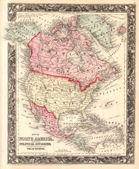 64-North America Map By Samuel Augustus Mitchell Jr.