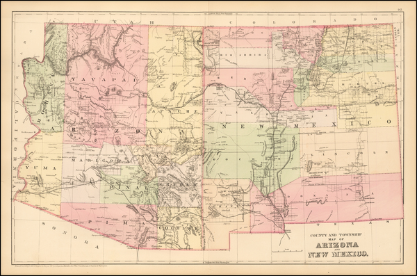 93-Arizona and New Mexico Map By Samuel Augustus Mitchell Jr.