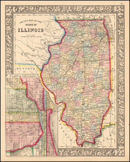 95-Illinois Map By Samuel Augustus Mitchell Jr.