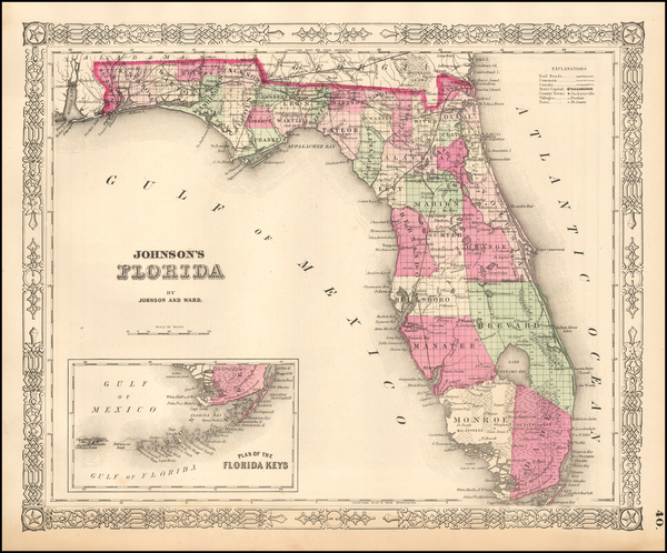 35-Florida Map By Benjamin P Ward  &  Alvin Jewett Johnson